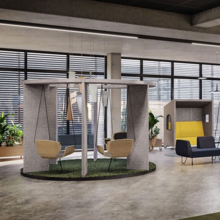 Social Swing circulaire vert dans un open space collaboratif – Social Swing