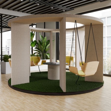 Social Swing circulaire blanc avec assises suspendues vertes – Social Swing 2