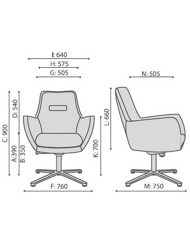 Dimensions du fauteuil Umm avec vues face et profil – Umm