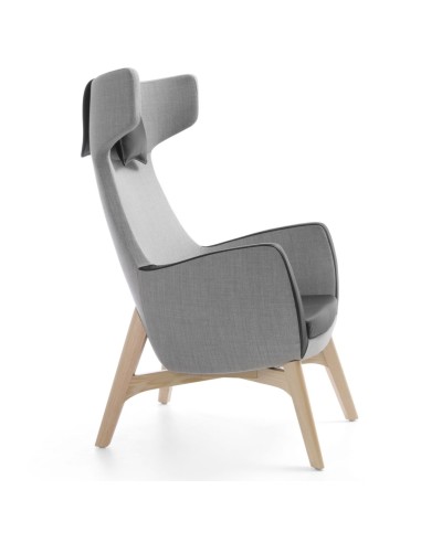Fauteuil Umm gris avec pieds bois, vue latérale gauche – Umm