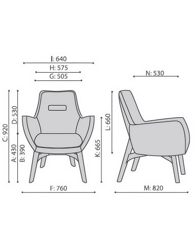 Dimensions du fauteuil Umm avec vues face et profil – Umm