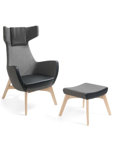 Fauteuil Umm avec repose-pieds bois assorti – Umm