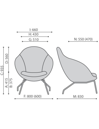 Dimensions fauteuil lounge design avec piètement métal – Vieni