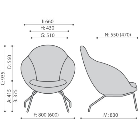 Dimensions fauteuil lounge design avec piètement métal – Vieni