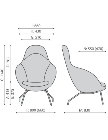 Dimensions fauteuil lounge dossier haut en tissu – Vieni