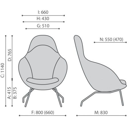 Dimensions fauteuil lounge dossier haut en tissu – Vieni