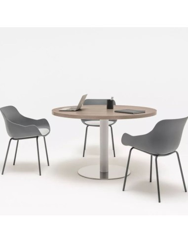 Table de réunion ronde plateau en bois foncé avec sièges de travail noirs