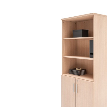 Armoire bibliothèque avec bacs de rangement vu sur le côté