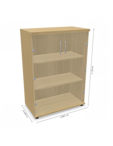 Dimensions vitrine en bois clair avec portes en verre