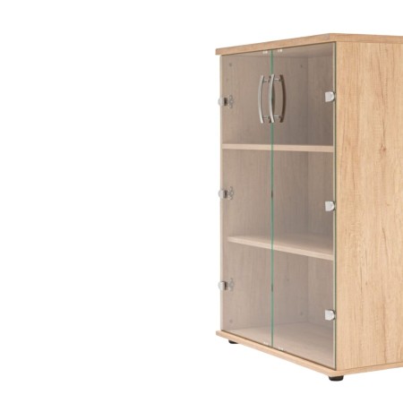 Vitrine à portes battantes en verre vue de côté