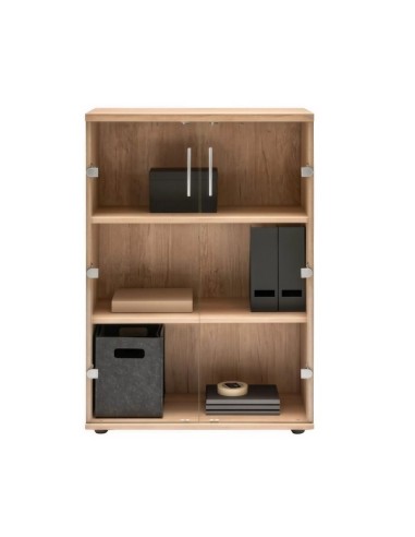 Armoire de rangement vitrée avec éléments de rangement noirs