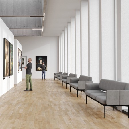 Banquette Fora Care trois places en cuir brun, vue de face – Fora Care 2