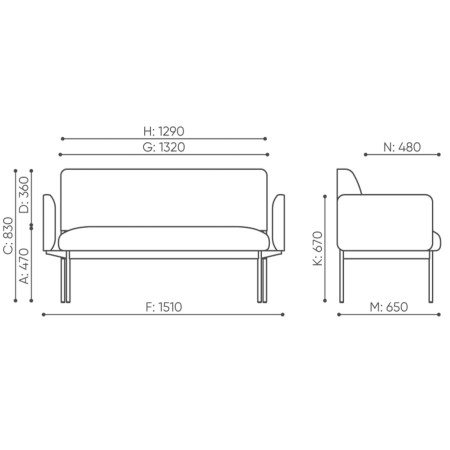 Dimensions du canapé deux places Fora Care – Fora Care