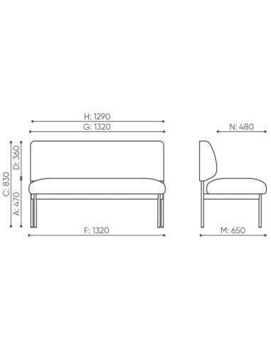 Dimensions canapé d’attente avec accoudoirs bois – Fora Care