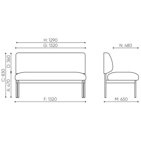 Dimensions canapé d’attente avec accoudoirs bois – Fora Care