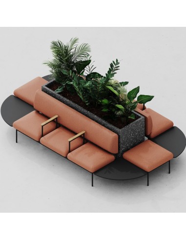 Banquette intégrée avec jardinière verte – Fora Care