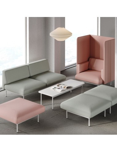 Espace lounge avec canapés modulaires Fora en rose et gris - Fora