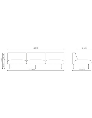 Dimensions techniques du canapé modulaire Fora - Fora