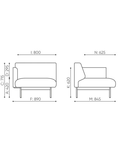 Dimensions de la chaise longue modulaire acoustique Fora - Fora