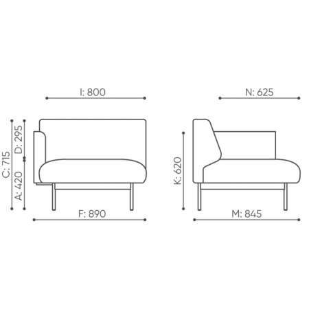 Dimensions de la chaise longue modulaire acoustique Fora - Fora