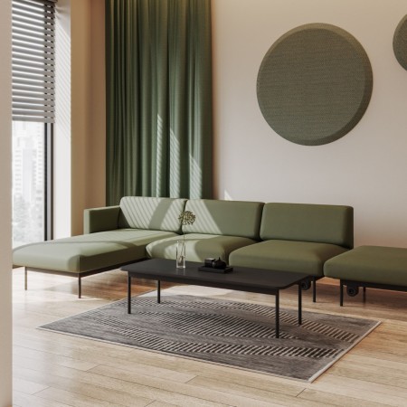 Espace salon raffiné avec banquette acoustique Fora verte - Fora