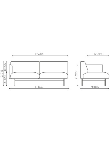 Dimensions de la banquette acoustique deux places Fora - Fora