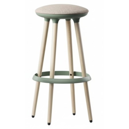 Tabouret Cannie 79 cm avec assise ronde et piètement bois naturel, vue de face – Cannie