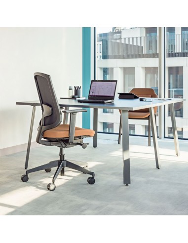 2 postes avec bureau partagé gris dans espace lumineux