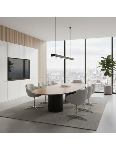 Fauteuils MEG gris design avec piétement étoile avec table de réunion moderne ovale