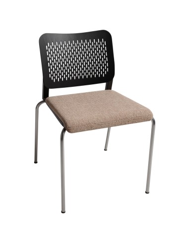 Chaise visiteur WAIT en plastique gris et assise rembourrée avec piètement 4 pieds