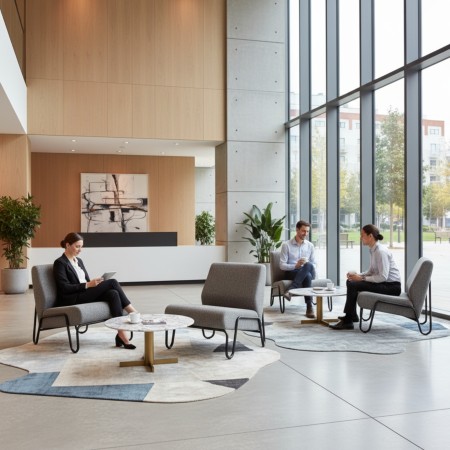 Fauteuil lounge Clip en tissu gris pour hall d’accueil et espace professionnel