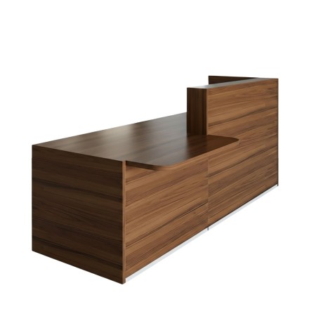 Banque d'accueil en bois foncé avec côté plus bas