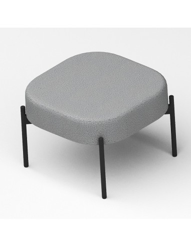 Tabouret carré arrondi en tissu gris avec piètement noir - Leaf Pod