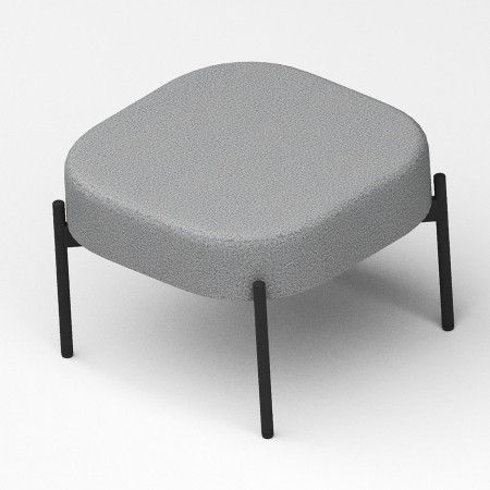 Tabouret carré arrondi en tissu gris avec piètement noir - Leaf Pod