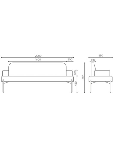Dimensions assise épaisse et arrondie sur pieds noirs - Leaf Pod