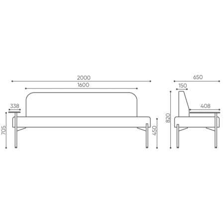 Dimensions vue inclinée fauteuil rembourré compact moderne - Leaf Pod