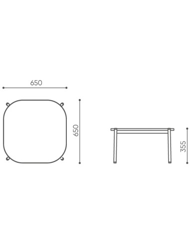 Dimensions table basse carrée 65 cm - Leaf Pod