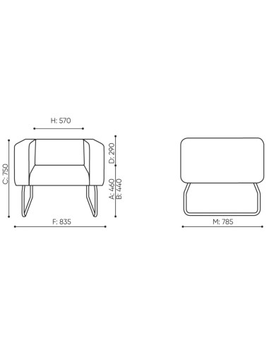 Dimensions fauteuil design compact et géométrique - Legvan