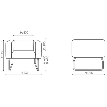Dimensions fauteuil design compact et géométrique - Legvan