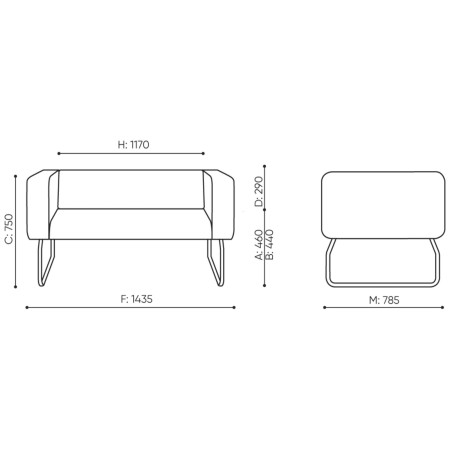 Dimensions canapé compact et élégant en métal - Legvan