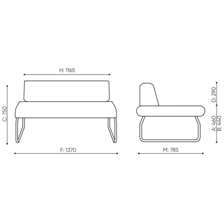 Dimensions canapé Legvan avec dossier et assise droite - Legvan