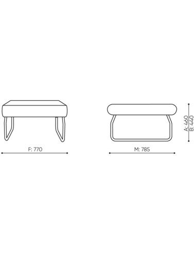 Dimensions du pouf Legvan avec base en métal fin - Legvan