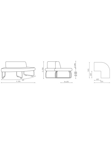 Dimensions de la banquette Legvan avec vue de face et de côté - Legvan