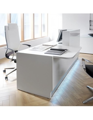 Bureau d'accueil gris avec siège de travail gris