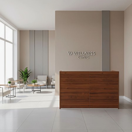 Meuble de réception dans espace bien-être dans pièce lumineuse