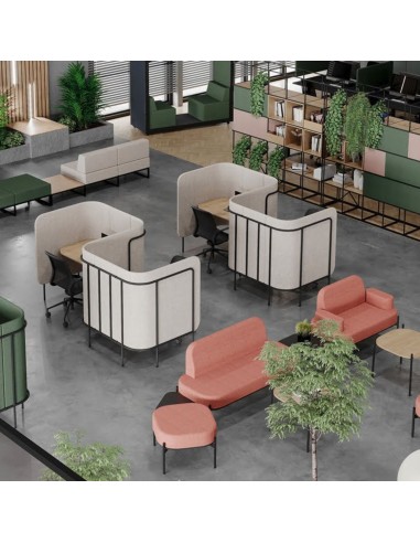 Fauteuil rose avec dossier arrondi dans un bureau open-space - Leaf Pod