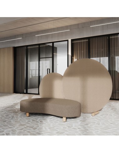 Canapé Nubi avec dossier circulaire en tissu beige, espace lounge - Nubi