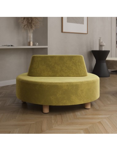 Canapé Nubi rond avec dossier, revêtement tissu vert, piétement bois - Nubi