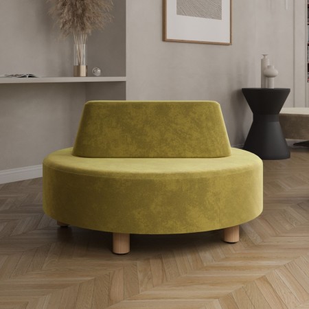 Canapé Nubi rond avec dossier, revêtement tissu vert, piétement bois - Nubi