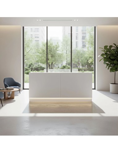 Meuble de réception blanc avec led intégré dans pièces lumineuse